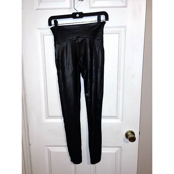 SPANX Womens Faux Leather Wide Waistband Leggings Pants Sz M - Picture 9 of 16